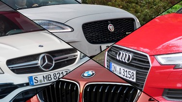 From top: Jaguar E-Pace, Audi A3, BMW 2 Series, Mercedes CLA
