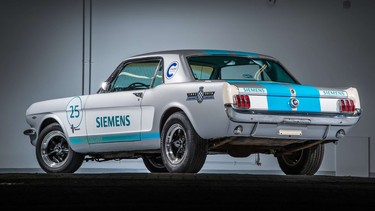 A 1965 Ford Mustang engineered by Siemens to autonomously drive up the Goodwood Hillclimb at the 2018 Festival of Speed.