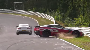 A Corvette Z06 goes into the wall on the Nurburgring.