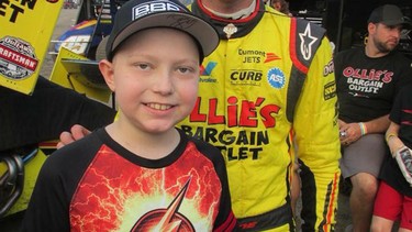 Racing fan Caleb Hammond, who was diagnosed with acute leukemia at age nine and has been petitioning strangers for performance stickers for his casket.