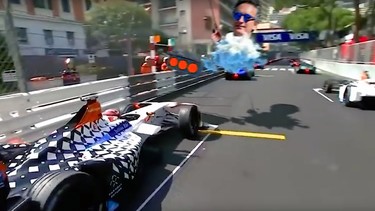 A clip from the Formula E homage to Mario Kart.