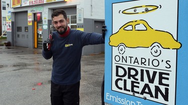 Mechanic and Drive Clean repair technician Ali Chehade at All Tire Service on University Avenue West in Windsor, pictured here November 2016, has conducted hundreds of emissions tests on vehicles under the province's Drive Clean program.