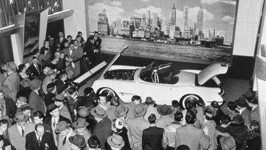 The new Corvette makes an appearance at GM's Motorama car event in 1953.