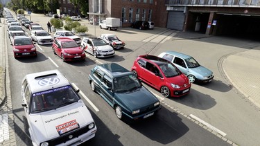 Some of the 4,00-plus cars line up at the Volkswagen factory in Wolfsburg, Germany at the GTI Coming Home event.