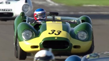 Phil Keen driving a 1959 Lister-Jaguar at the 2018 Goodwood Revival.