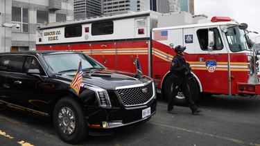 The presidential limousine is seen before the arrival of US President Donald Trump on lower Manhattan in New York on September 23, 2018.