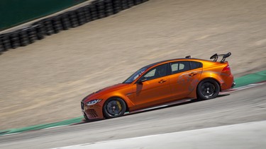 The Jaguar XE SV Project 8 setting a lap record around Laguna Seca.