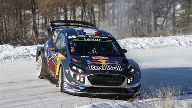 Sébastien Ogier in his Ford WRT Fiesta WRC at the 2017 Monte Carlo rally.