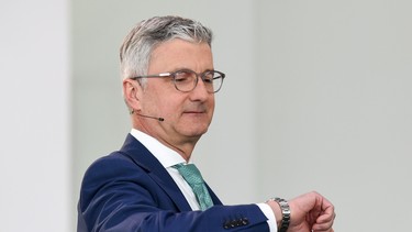 (FILES) In this file photo taken on March 15, 2018 The CEO of the German carmaker Audi AG, Rupert Stadler looks at his watch during the annual press conference at the headquarters in Ingolstadt. - A German court released on October 30, 2018 former Audi chief executive Rupert Stadler after months in custody but he remains under suspicion in connection with parent group Volkswagen's role in the "dieselgate" emissions cheating scandal.