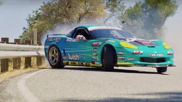 Formula Drift's Matt Field taking a Corvette down a mountain sideways.