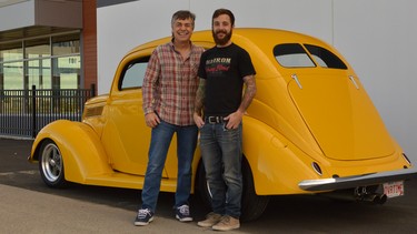 Dad Jordy, left, and son Paul Miller with the 1937 Ford Tudor Sedan that was built in the early 1990s while Paul was just a young lad. The construction process fascinated Paul, and it’s led to a life of mechanics and fabrication.
