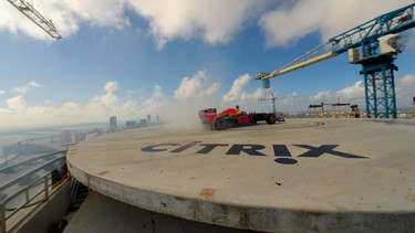 David Coulthard pulls off some donuts on top of a Miami skyscraper in October 2018.