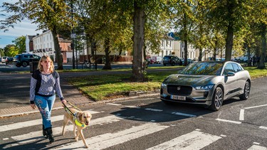 Jaguar's new AVAS system projects a noise to warn pedestrian of approaching near-silent EVs.