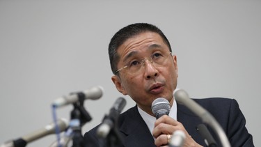 Nissan Motors CEO Hiroto Saikawa speaks as he attends a press conference at the company's headquarters in Yokohama, Kanagawa prefecture on November 19, 2018. - Nissan chairman Carlos Ghosn, one of the world's best-known businessmen, was reportedly under arrest in Japan on November 19 in a shocking fall from grace linked to allegations of financial misconduct. (Photo by Behrouz MEHRI / AFP)        (Photo credit should read BEHROUZ MEHRI/AFP/Getty Images)