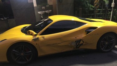 Man in Taiwan crashes into four Ferraris