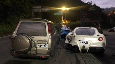Man in Taiwan crashes into four Ferraris