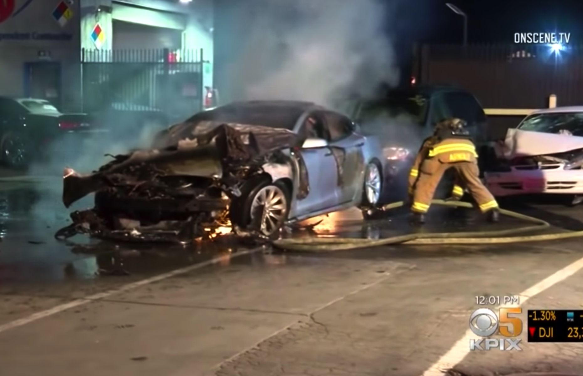 Watch A Tesla Catch Fire (twice) Following A Flat | Driving