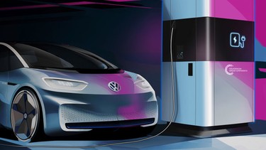 VW's power bank for electric cars—the company's solution for a mobile quick-charging station.