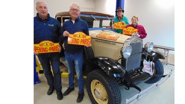 B.C. Rotarians Jim Purcell and Larry Whitehead join Washington State members Allen
Stockbridge and Dr. Lee Harman in the Peking-to-Paris Rally end-polio fundraising initiative.