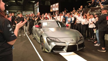 The first 2020 Toyota Supra crossing the auction block at Barrett-Jackson