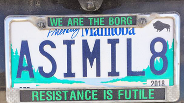 A Manitoba licence plate reading 'ASIMIL8' was intended as a "Star Trek" reference but raised ire for being offensive to Indigenous cultures and Canada's history of assimilating them.