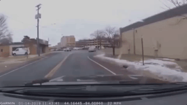 A child seat falls out of a moving car in Minnesota in January 2019.