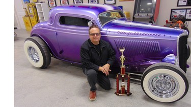 John Foxley with the trophy from the 2019 Grand National Roadster Show earned by his 1934 Ford hot rod.
