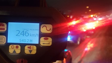 A speed camera registers 246 km/h on a highway near Toronto in February 2019.
