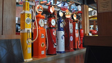 A row of restored gas pumps in the Gasoline Alley collection at Heritage Park are now considered works of art, and will be used to discuss a variety of restoration techniques during the museum’s From Rust to Glory presentation until the end of April.