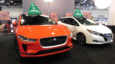 The Jaguar I-Pace (left) was named AJAC's 2019 Canadian Green Utility Vehicle of the Year and the Nissan Leaf was named 2019 Canadian Green Car of the Year during an awards ceremony to kick off the Vancouver International Auto Show Tuesday morning.