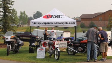 There’s no mistaking the Vintage Japanese Motorcycle Club of North America and the Calgary section as they set up at a local car show to help promote the club and its interest in all old Japanese powered two-wheelers.