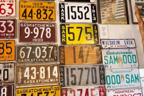 Sam Wendland’s licence plate collection, amassed over 60 years.