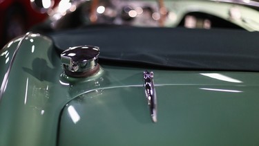 A detailed view of the rear gas cap on a Austin Healey 100M during the 40th Antwerp Classic Salon on March 3, 2017 in Antwerpen, Belgium.