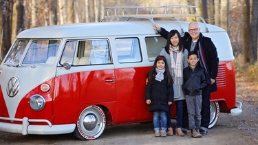 Matt and Elaine Miceli with their son and daughter and Vanny the 1966 Volkswagen bus — a project Matt undertook when he asked his son if he’d like to have a life-size version of a beloved toy.