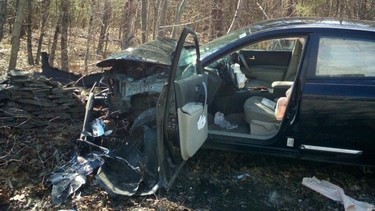 A car crashed in Cairo, New York, caused by the driver's reaction to a spider in the vehicle