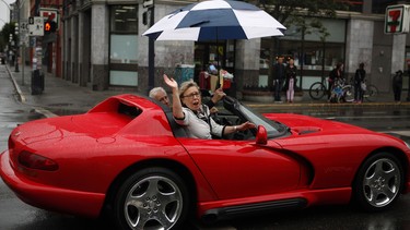 Green Party Leader Elizabeth May takes part in the 121st annual Victoria Day Parade in Victoria, B.C., on Monday, May 20, 2019.