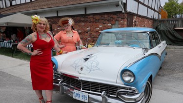 Show organizers Suzie Major and Mandy Kowitz, with Major's 1956 Ford Fairlane.