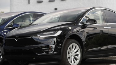 2018 Model X sits on display outside a Tesla showroom.