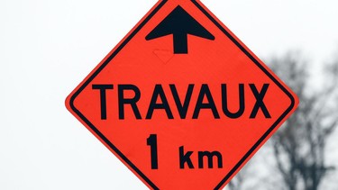 Construction detour road sign in Montreal Wednesday December 7, 2016.