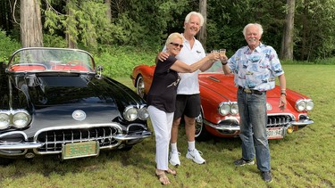 Susan and Don Williams toast Dan Ward who bought his 1959 Corvette from Don 50 years ago.