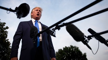 US President Donald Trump speaks with reporters as he departs the White House, in Washington, DC, on June 2, 2019.
