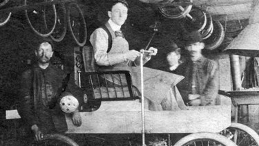 George Foote Foss in his Fossmobile, the first gasoline-powered car built in Canada.