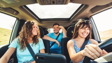 friends in car. road trip