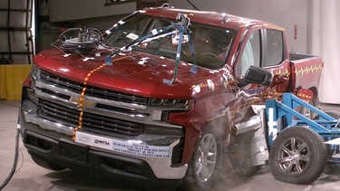 An NHTSA crash test of the 2020 Chevrolet Silverado pickup
