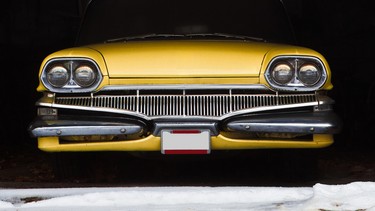 Vintage car in garage for winter