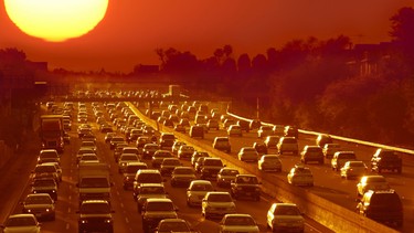 Traffic jam in Los Angeles at sunset