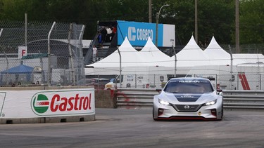 The Nissan Leaf Nismo RC around Circuit Trois-Rivieres in Quebec.