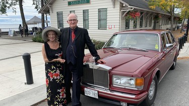 Peter and Julia Kassel with the unique red Rolls-Royce that brought them together.