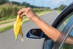 Bananen!  BC-Fahrer macht heruntergefallene Fruchtschalen für unberechenbare Straßenmanieren verantwortlich