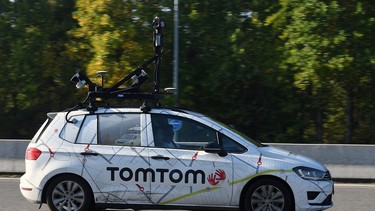 A picture taken on October 13, 2017 in Toulouse shows TomTom mapping and camera car charting the streets.